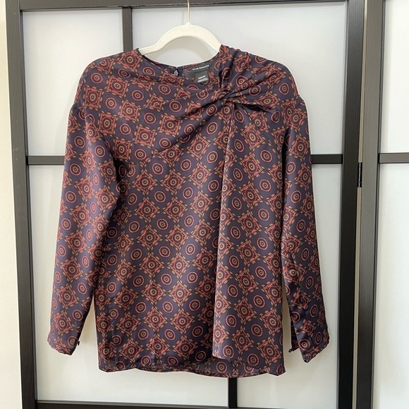 [XXS] Club Monaco Red & Navy Blue Nautical Knot Long Sleeve Blouse - Picture 4 of 11